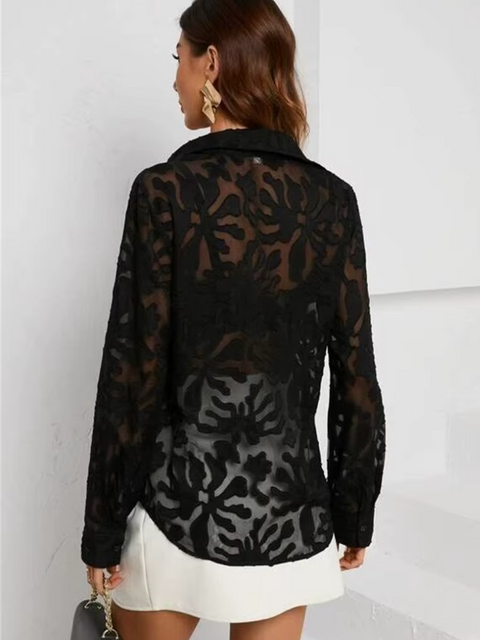 Chemise en dentelle noire transparente
