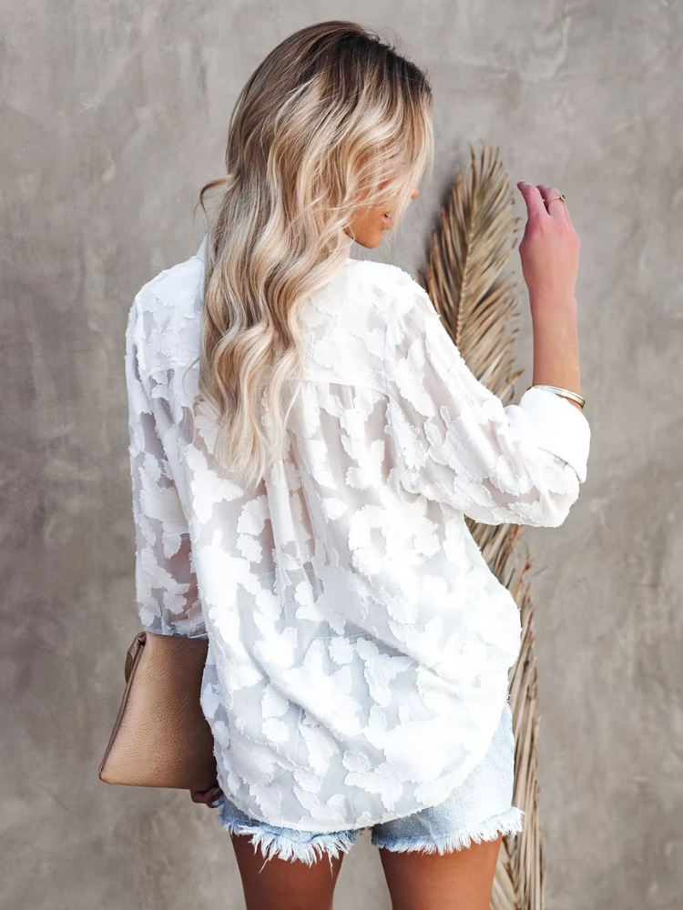 Chemise en dentelle noire transparente | blanc