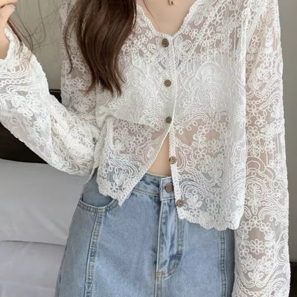 Chemise en dentelle transparente pour femme