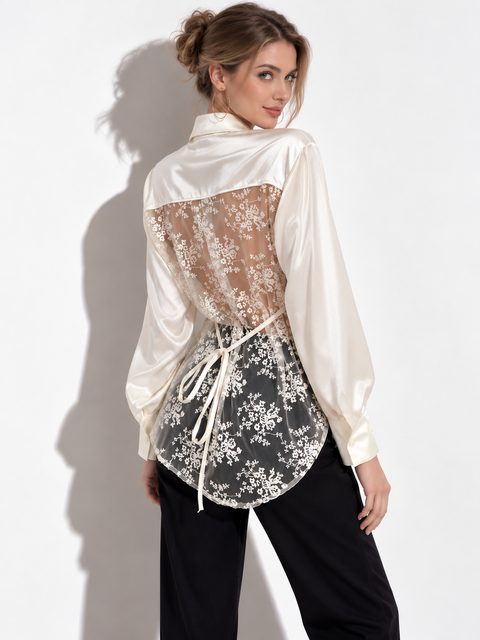 Chemise en dentelle transparente pour femme dos