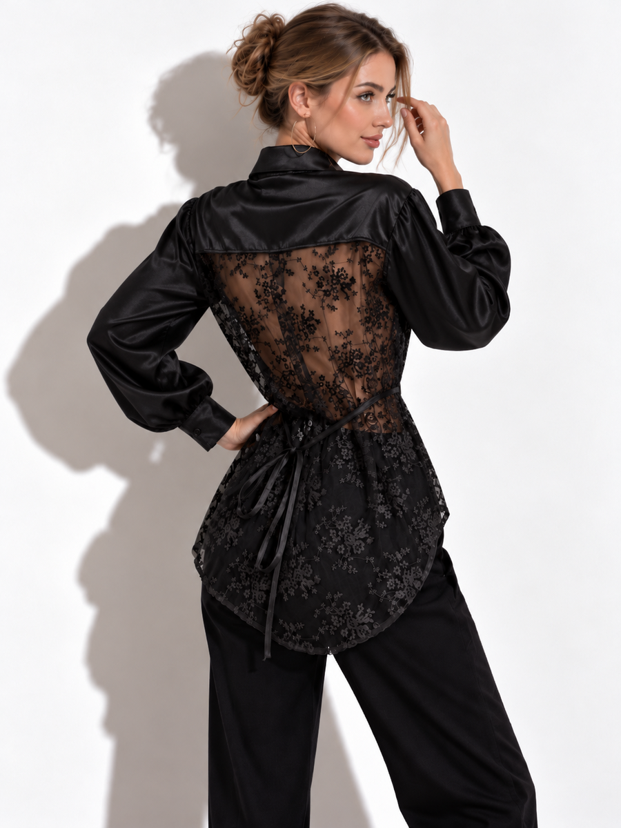 Chemise en dentelle transparente pour femme dos noire