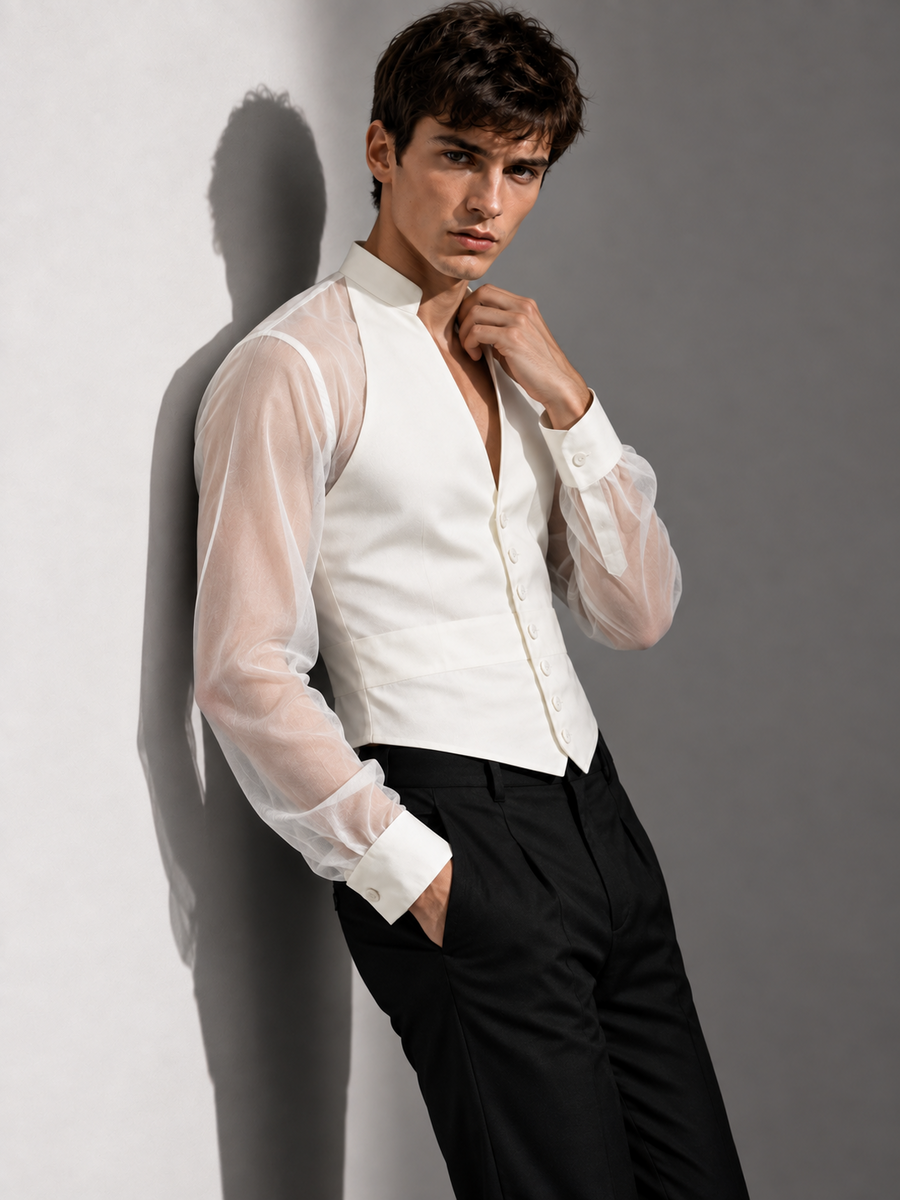 Chemise fluide transparente homme ivoire