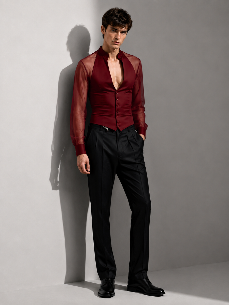 Chemise fluide transparente homme rouge