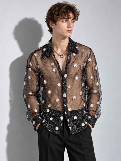 Chemise hommes manches longues transparente