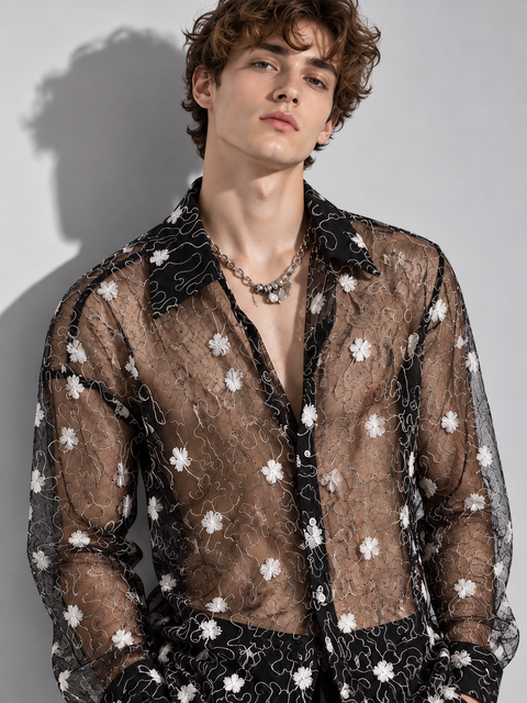 Chemise hommes manches longues transparente zoom