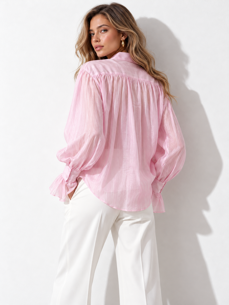 Chemise mousseline transparente rose dos 