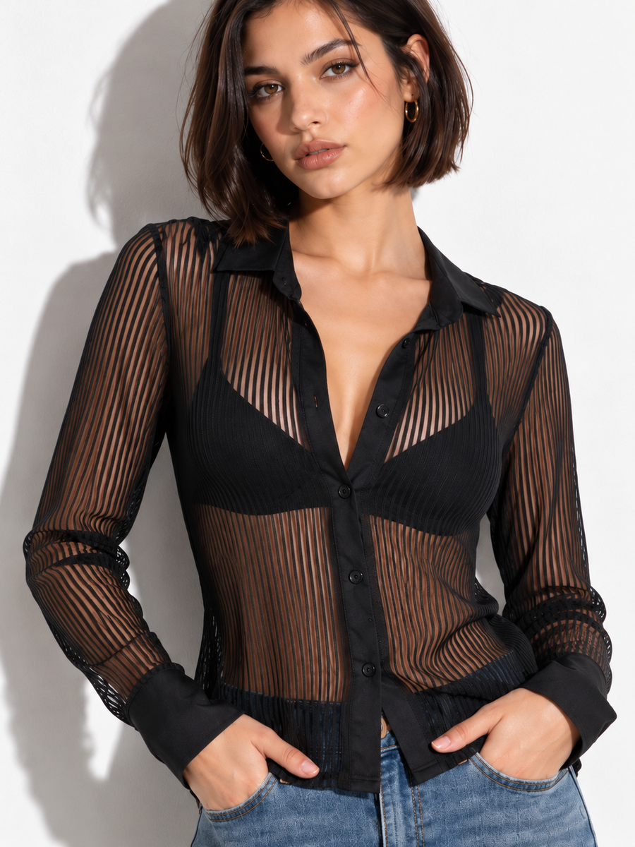 Chemise transparente noire femme zoom