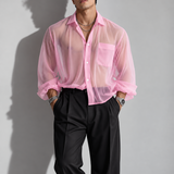 Chemise transparente rose homme