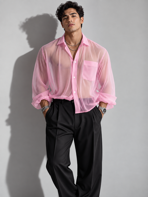 Chemise transparente rose homme