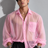 Chemise transparente rose homme zoom
