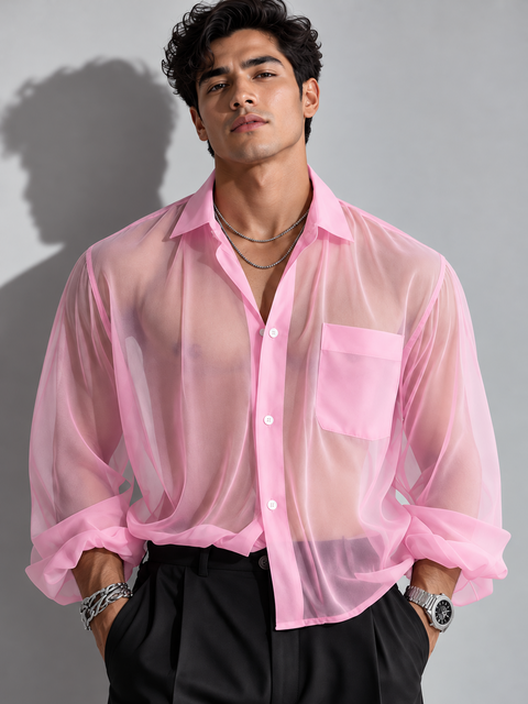 Chemise transparente rose homme zoom