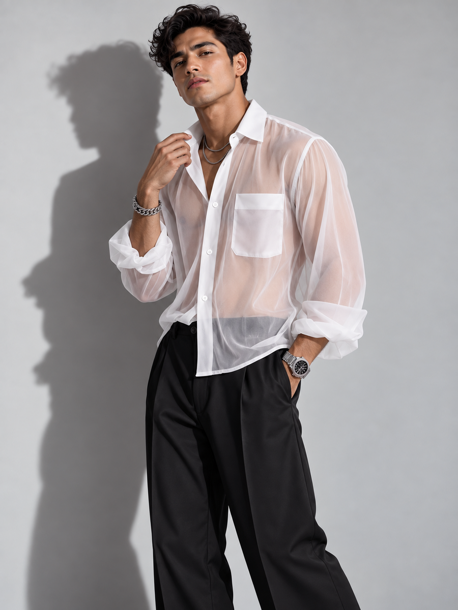 Chemise transparente rose homme | blanche