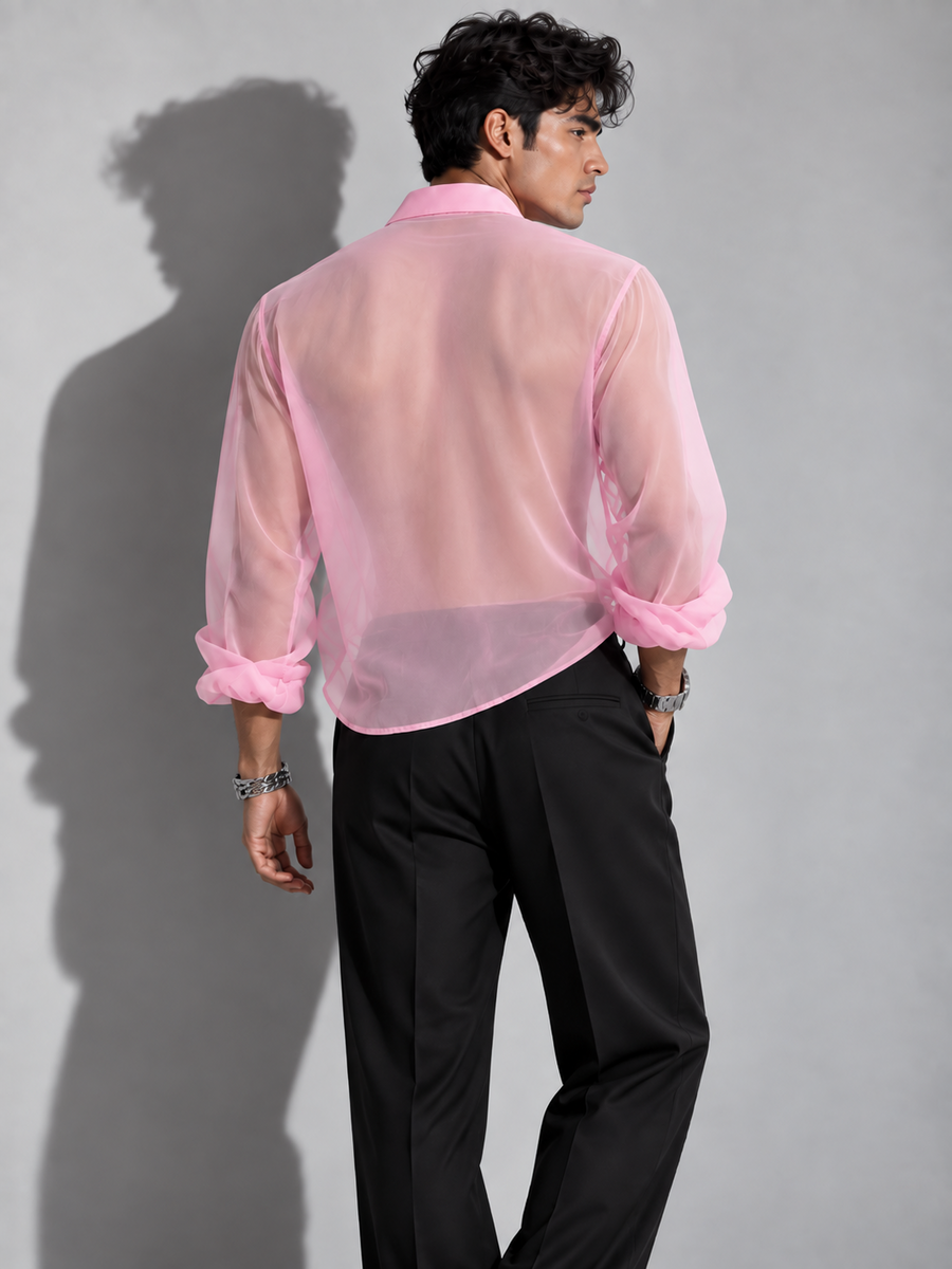 Chemise transparente rose homme dos