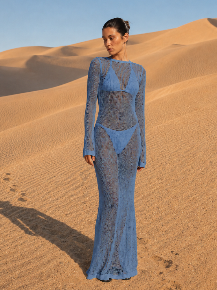 Robe de plage transparente bleue