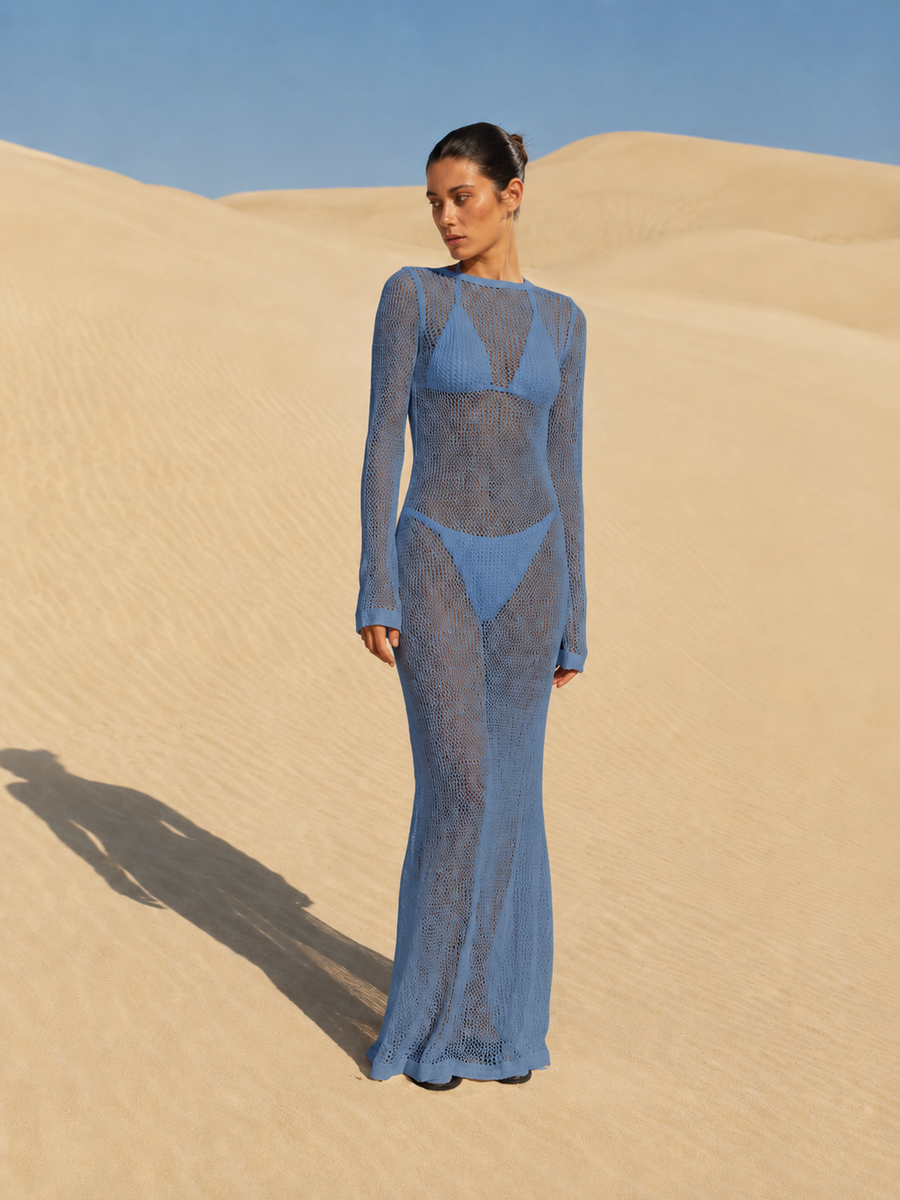 Robe de plage transparente bleu