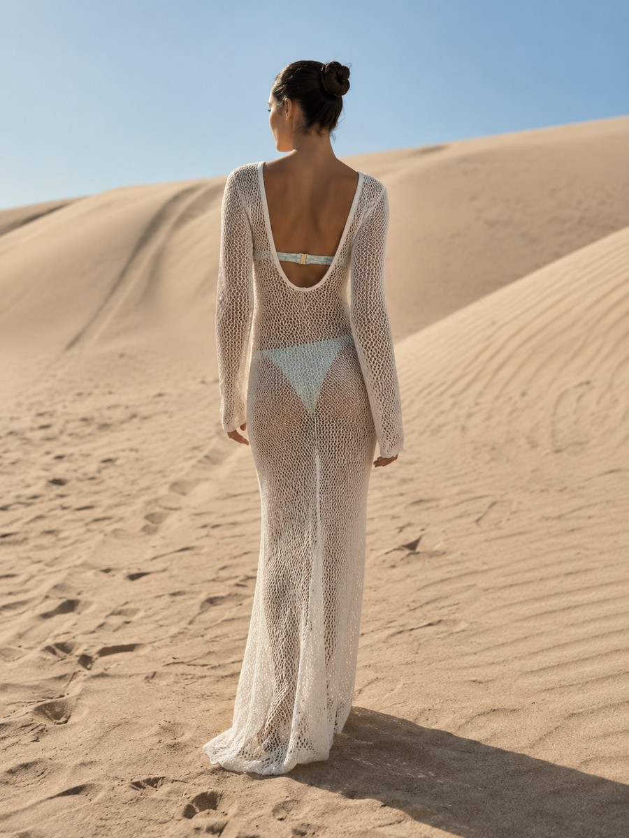 Robe de plage transparente dos