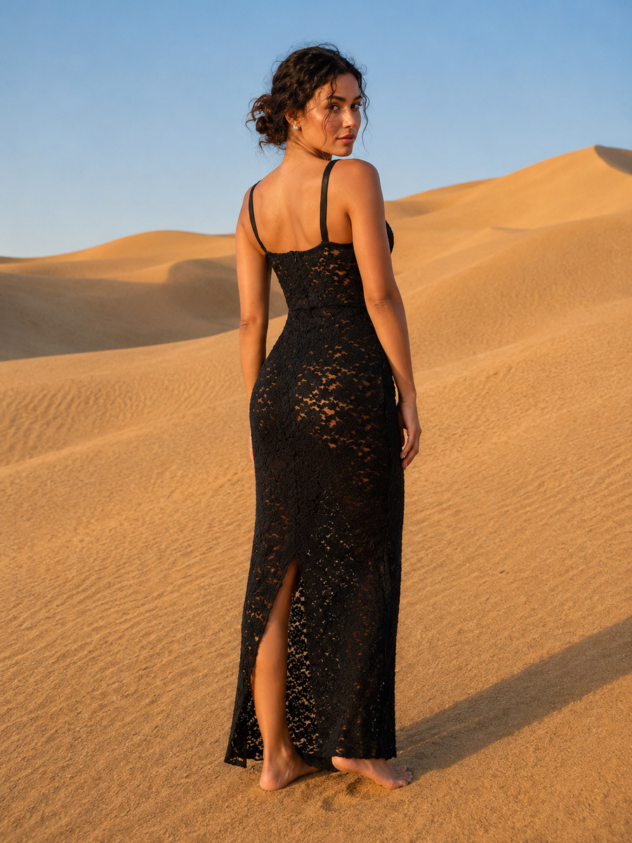 Robe dentelle transparente dos