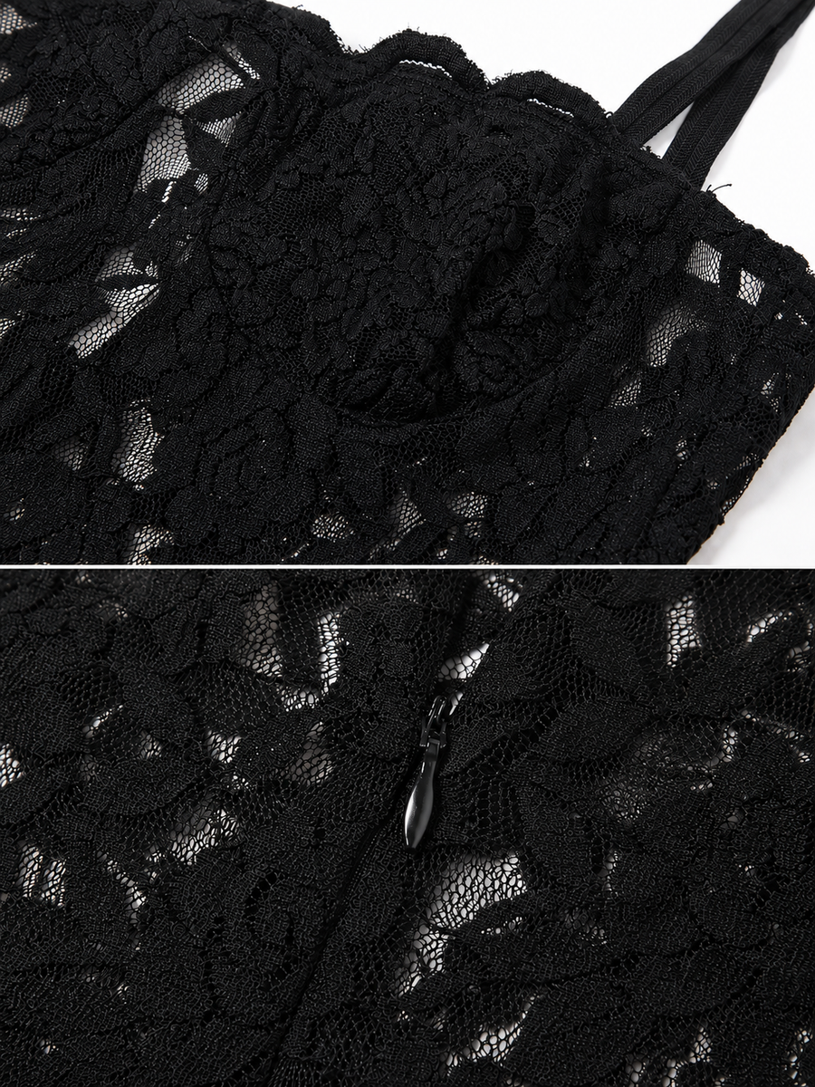 Robe dentelle transparente détails
