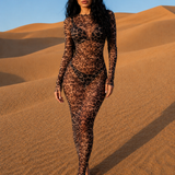 Robe longue léopard transparente
