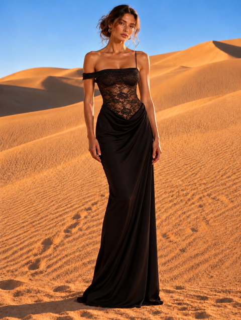 Robe longue noire transparente