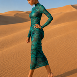 Robe manche longue transparente verte