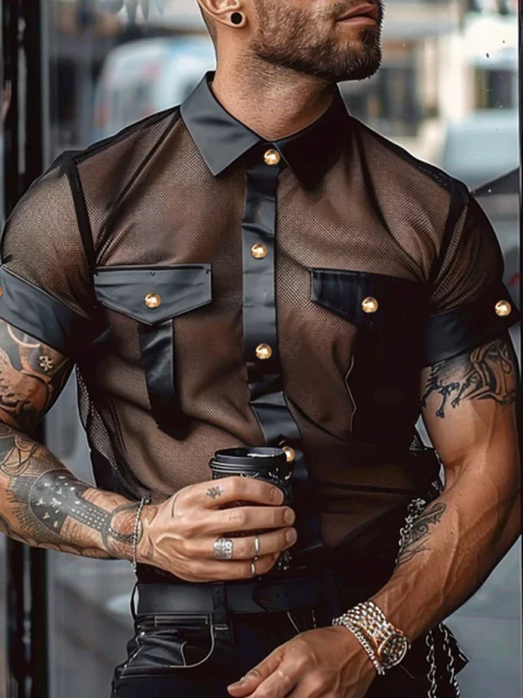 Chemise transparente pour homme manche courte