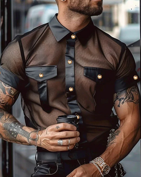 Chemise transparente pour homme manche courte