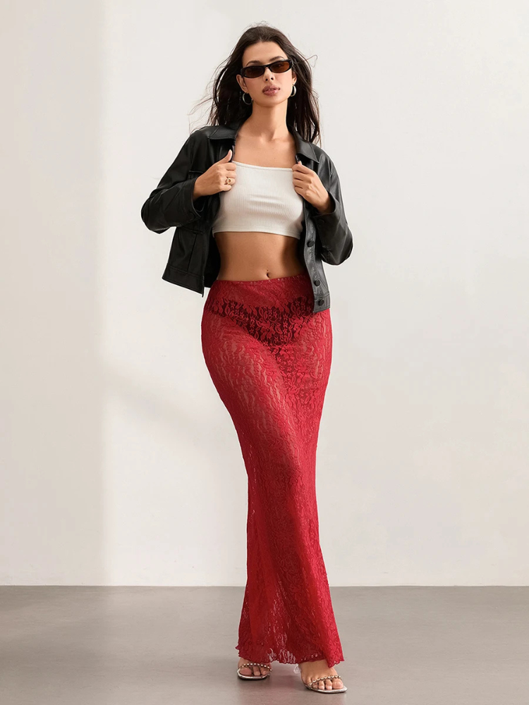 Jupe dentelle transparente clearance