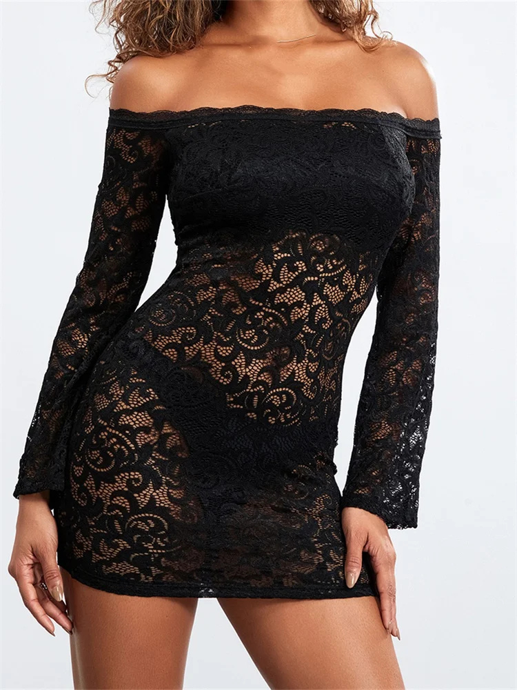 Robe de soirée courte transparente couleur noire